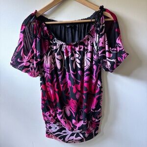 Express Pink and Black Floral Blouse